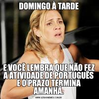 DOMINGO À TARDEE VOCÊ LEMBRA QUE NÃO FEZ A ATIVIDADE DE PORTUGUÊS E O PRAZO TERMINA AMANHÃ.
