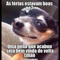 As férias estavam boas né?Uma pena que acabou ,seja bem vinda de volta Lilian