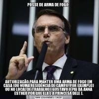 POSSE DE ARMA DE FOGO: AUTORIZAÇÃO PARA MANTER UMA ARMA DE FOGO EM CASA (OU NUMA RESIDÊNCIA DE CAMPO, POR EXEMPLO) OU NO LOCAL DE TRABALHO ( GUSTAVO O PAI DA ANNA ESTHER POR QUE ELA E A PRINCESA DELE ).
