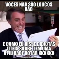 VOCÊS NÃO SÃO LOUCOS NÃO E COMO EU DISSE E IDIOTAS ÚTEIS SOBRE TEM UMA UTILIDADE VOTAR KKKKKK