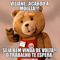 VILIANE...ACABOU A MOLEZA!!!SEJA BEM VINDA DE VOLTA!! O TRABALHO TE ESPERA.