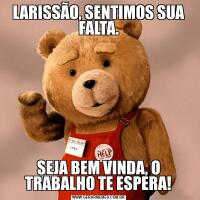 LARISSÃO, SENTIMOS SUA FALTA.SEJA BEM VINDA, O TRABALHO TE ESPERA!