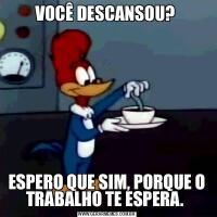 VOCÊ DESCANSOU? ESPERO QUE SIM, PORQUE O TRABALHO TE ESPERA. 