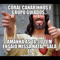 CORAL CANARINHOS E GRUPO GUIADOS...AMANHÃ AS 18:30 TEM ENSAIO MISSA NATAL -SALA 11
