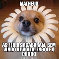 MATHEUSAS FÉRIAS ACABARAM. BEM VINDO DE VOLTA. ENGOLE O CHORO