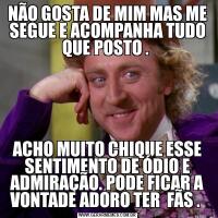 NÃO GOSTA DE MIM MAS ME SEGUE E ACOMPANHA TUDO QUE POSTO . ACHO MUITO CHIQUE ESSE SENTIMENTO DE ÓDIO E ADMIRAÇÃO. PODE FICAR A VONTADE ADORO TER  FÃS . 