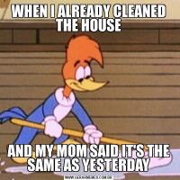 WHEN I ALREADY CLEANED THE HOUSEAND MY MOM SAID IT'S THE SAME AS YESTERDAY