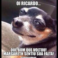 OI RICARDO...QUE BOM QUE VOLTOU! MARGARETH SENTIU SUA FALTA!