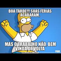 BOA TARDE!!! SUAS FÉRIAS ACABARAM, MAS O TRABALHO NÃO, BEM VINDA DE VOLTA