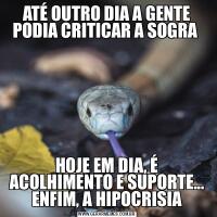 ATÉ OUTRO DIA A GENTE PODIA CRITICAR A SOGRA HOJE EM DIA, É ACOLHIMENTO E SUPORTE... ENFIM, A HIPOCRISIA