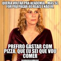 QUERIA VOLTAR PRA ACADEMIA... MAS SE FOR PRA PAGAR 80 REAIS E NÃO IR,PREFIRO GASTAR COM PIZZA, QUE EU SEI QUE VOU COMER