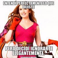 ENTENDÍ PERFECTAMENTE LO QUE DIJISTE PERO DECIDÍ IGNORARTE ELEGANTEMENTE.