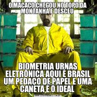 O MACACO CHEGOU NO TOPO DA MONTANHA E DESCEU BIOMETRIA URNAS ELETRÔNICA AQUI É BRASIL UM PEDAÇO DE PAPEL E UMA CANETA É O IDEAL 