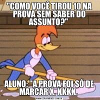 &QUOT;COMO VOCÊ TIROU 10 NA PROVA SEM SABER DO ASSUNTO?&QUOT; ALUNO: &QUOT;A PROVA FOI SÓ DE MARCAR X. KKKK. 