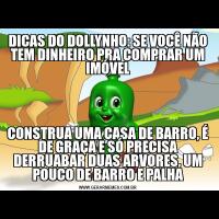 DICAS DO DOLLYNHO: SE VOCÊ NÃO TEM DINHEIRO PRA COMPRAR UM IMÓVELCONSTRUA UMA CASA DE BARRO, É DE GRAÇA E SÓ PRECISA DERRUABAR DUAS ARVORES, UM POUCO DE BARRO E PALHA